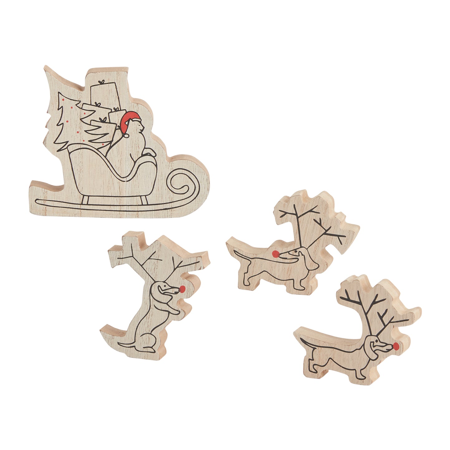 Santa Cat's Sleigh Set of 4 - 10.5"x 4.25"