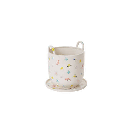 Ditsy Floral Pot with Saucer 8"x 7"