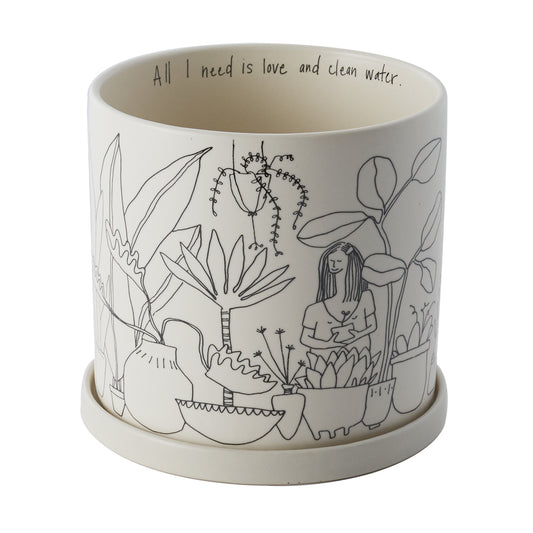 Plant Lady Pot with Saucer 7"x 6.5"