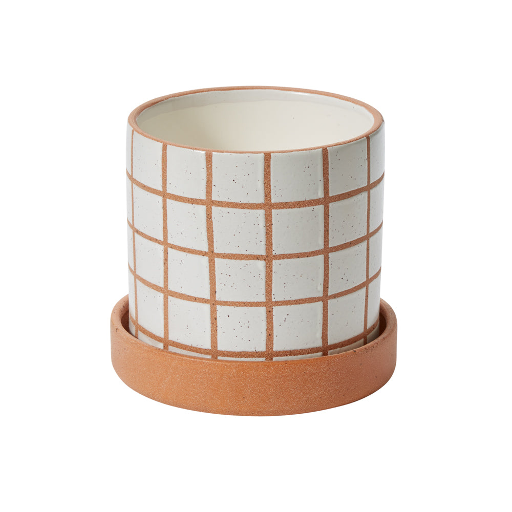 Gridline Pot with Saucer 7.5"x 7"