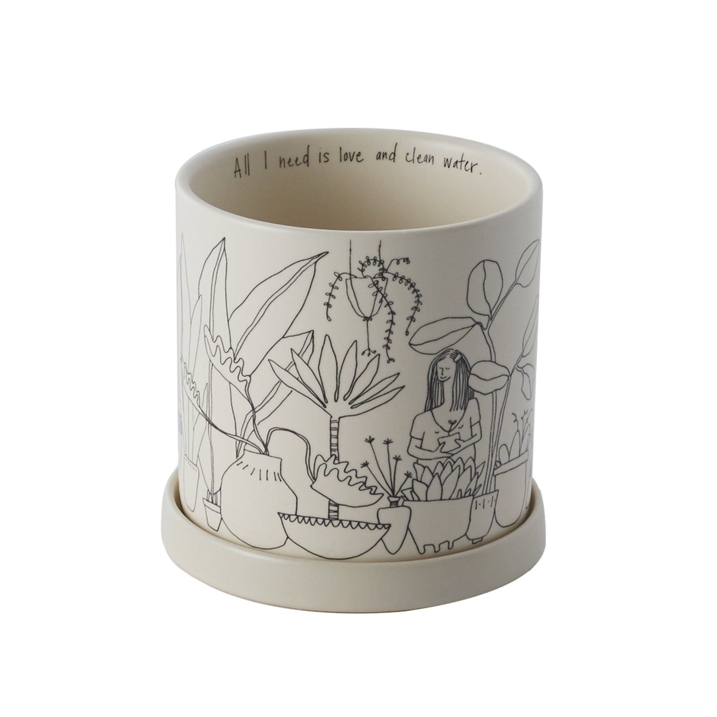 Plant Lady Pot with Saucer 4.75"x 4.75"
