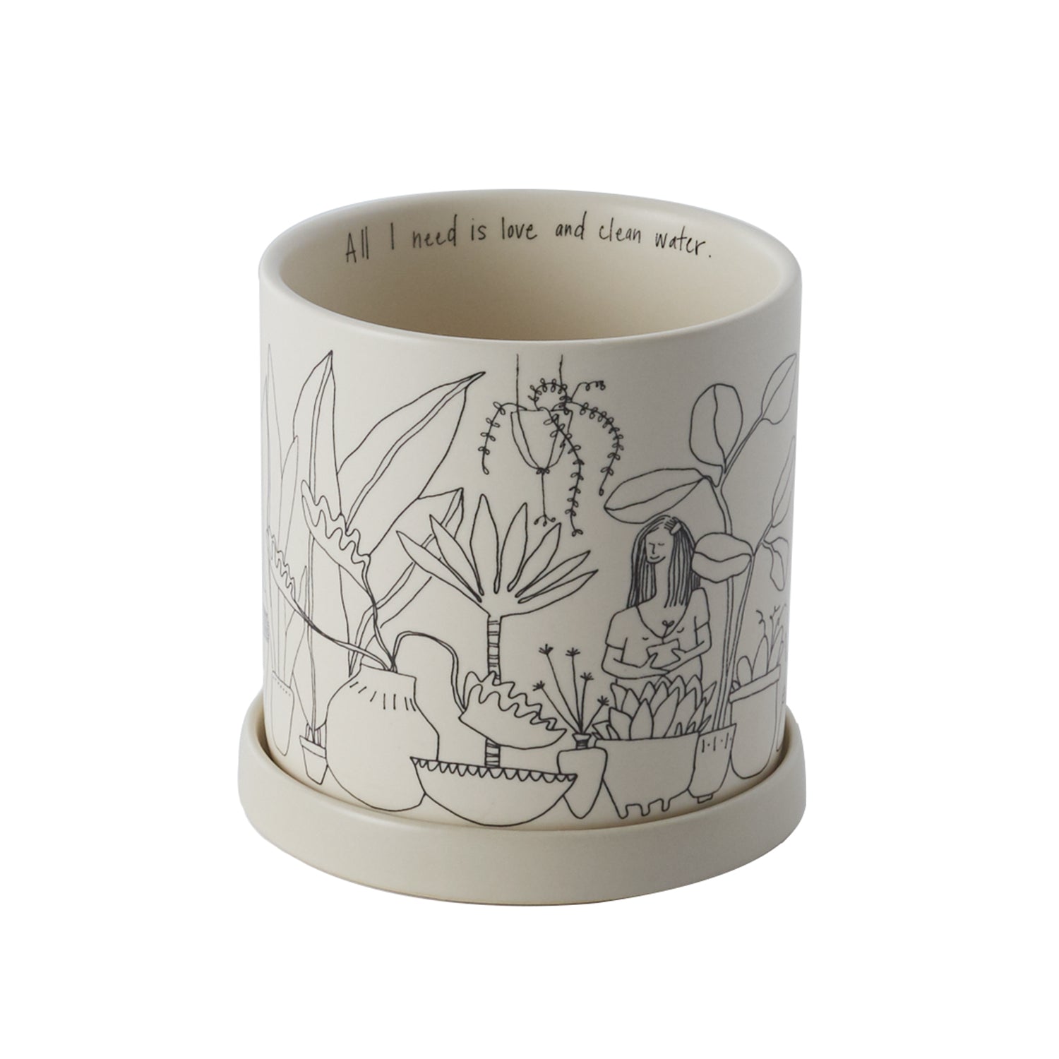 Plant Lady Pot with Saucer 4.75"x 4.75"