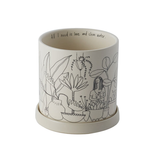 Plant Lady Pot with Saucer 4.75"x 4.75"