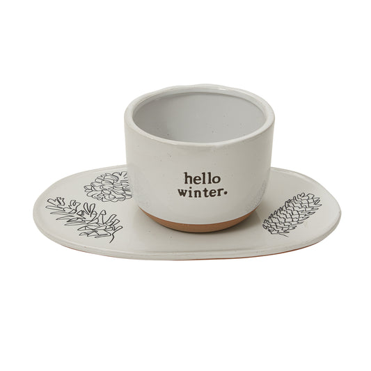 Hello Winter Pot and Tray 12"x 7"x 4.5"