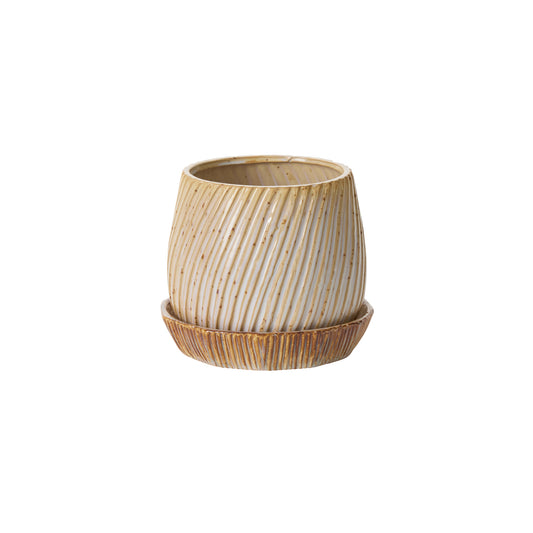 Carved Pot with Saucer 8.75"x 7.75"